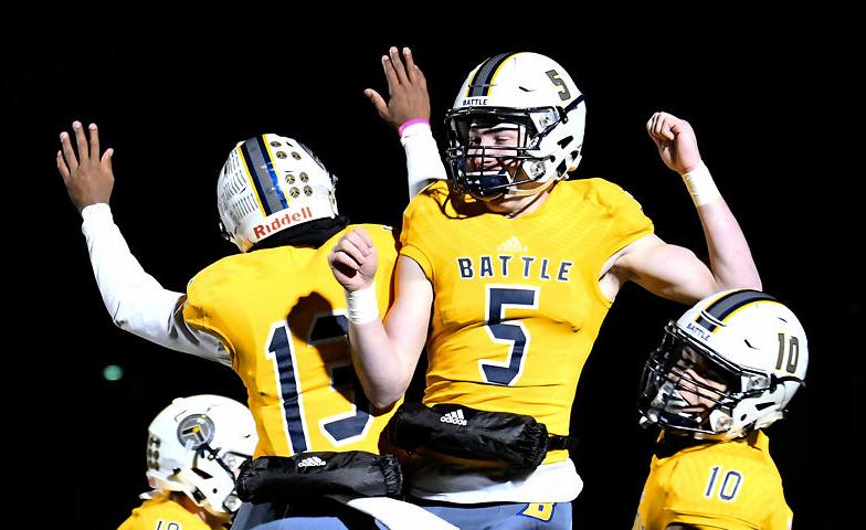 Battle's Khaleel Dampier and Harrison Keller celebrate